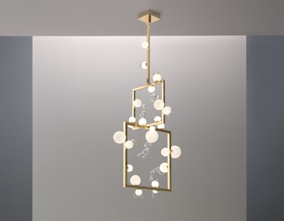 Simone Crestani - Bollicine chandelier two tiers - 80x60 h. 150 cm - Borosilicate glass, brass, led lights - ph. Alberto Parise.jpg