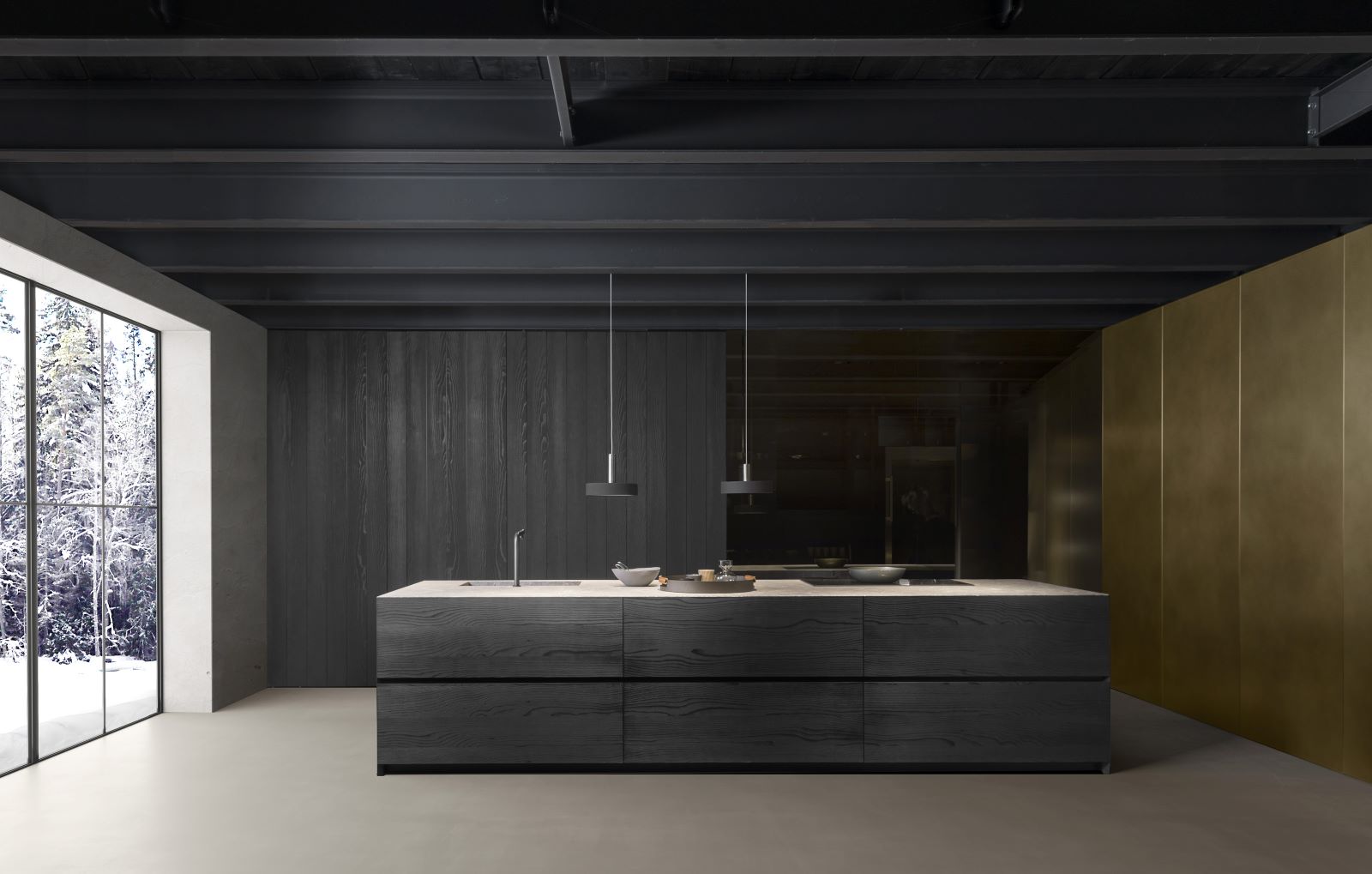 Fly Float Kitchen, la cucina Modulnova di pietra e legno